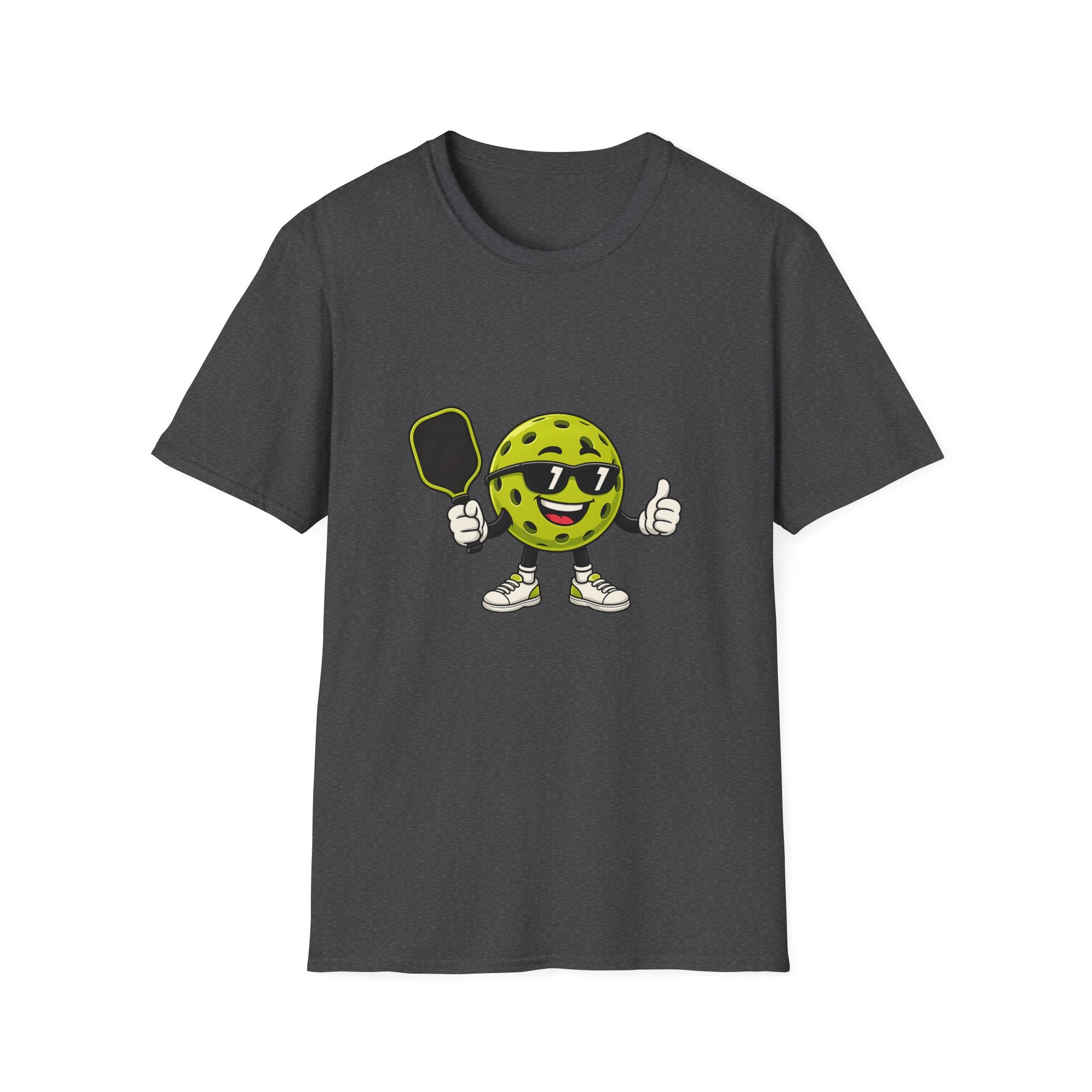 Pickleball Ball Cartoon T-Shirt — Cool Smiling Paddle Player Tee