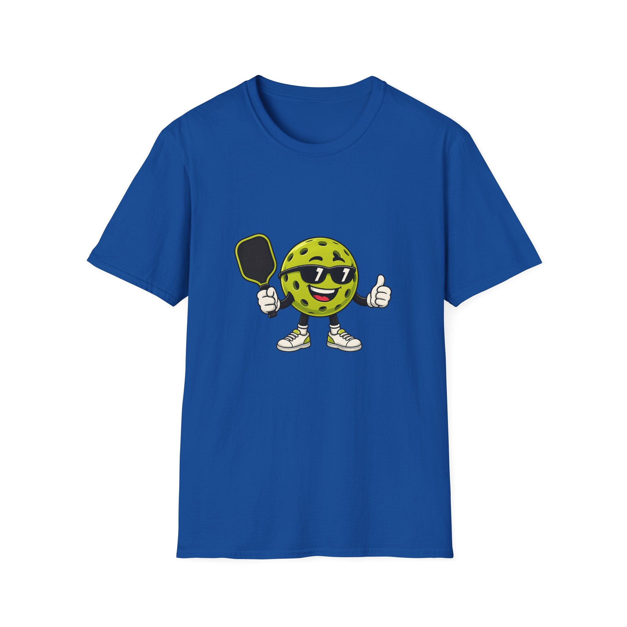 Pickleball Ball Cartoon T-Shirt — Cool Smiling Paddle Player Tee