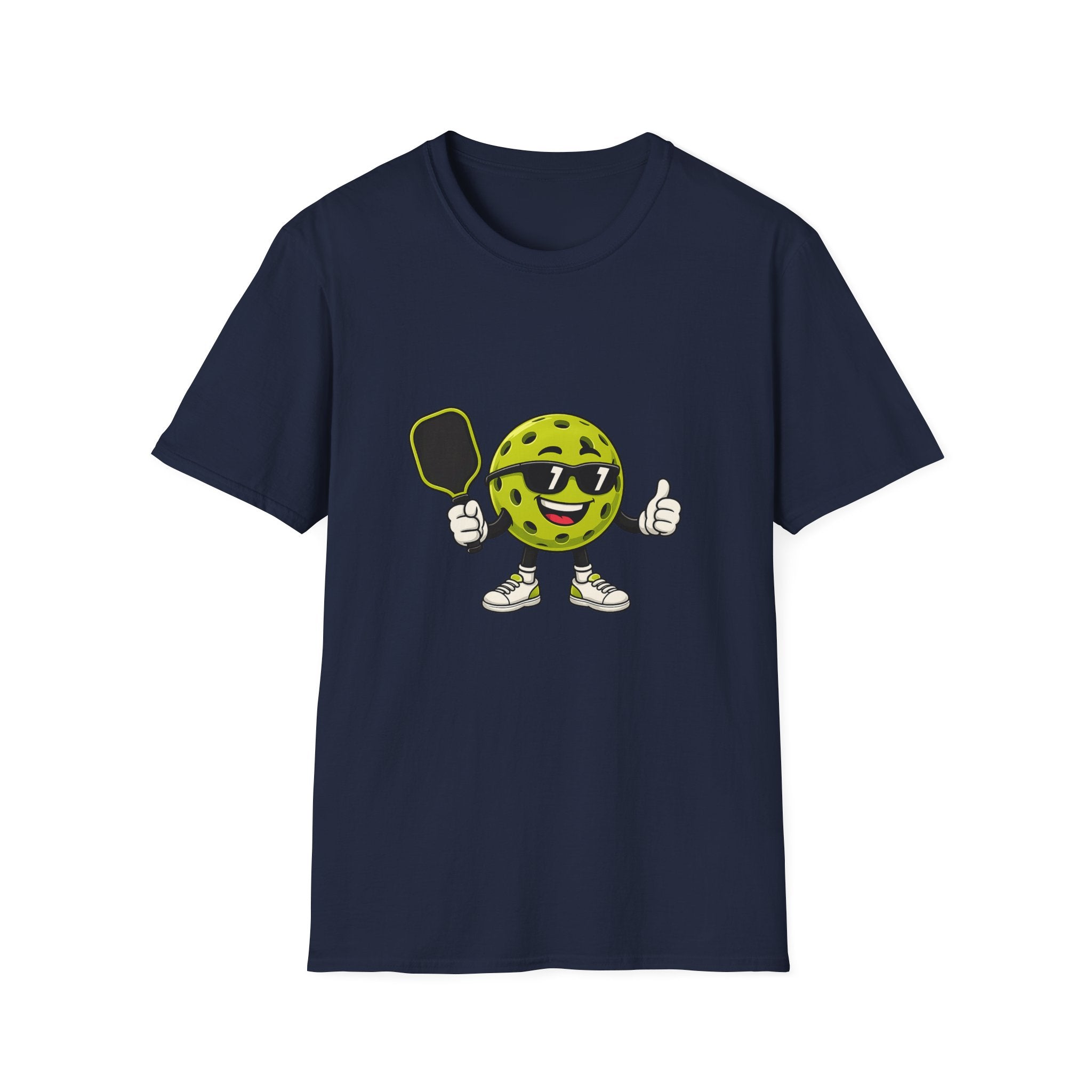 Pickleball Ball Cartoon T-Shirt — Cool Smiling Paddle Player Tee