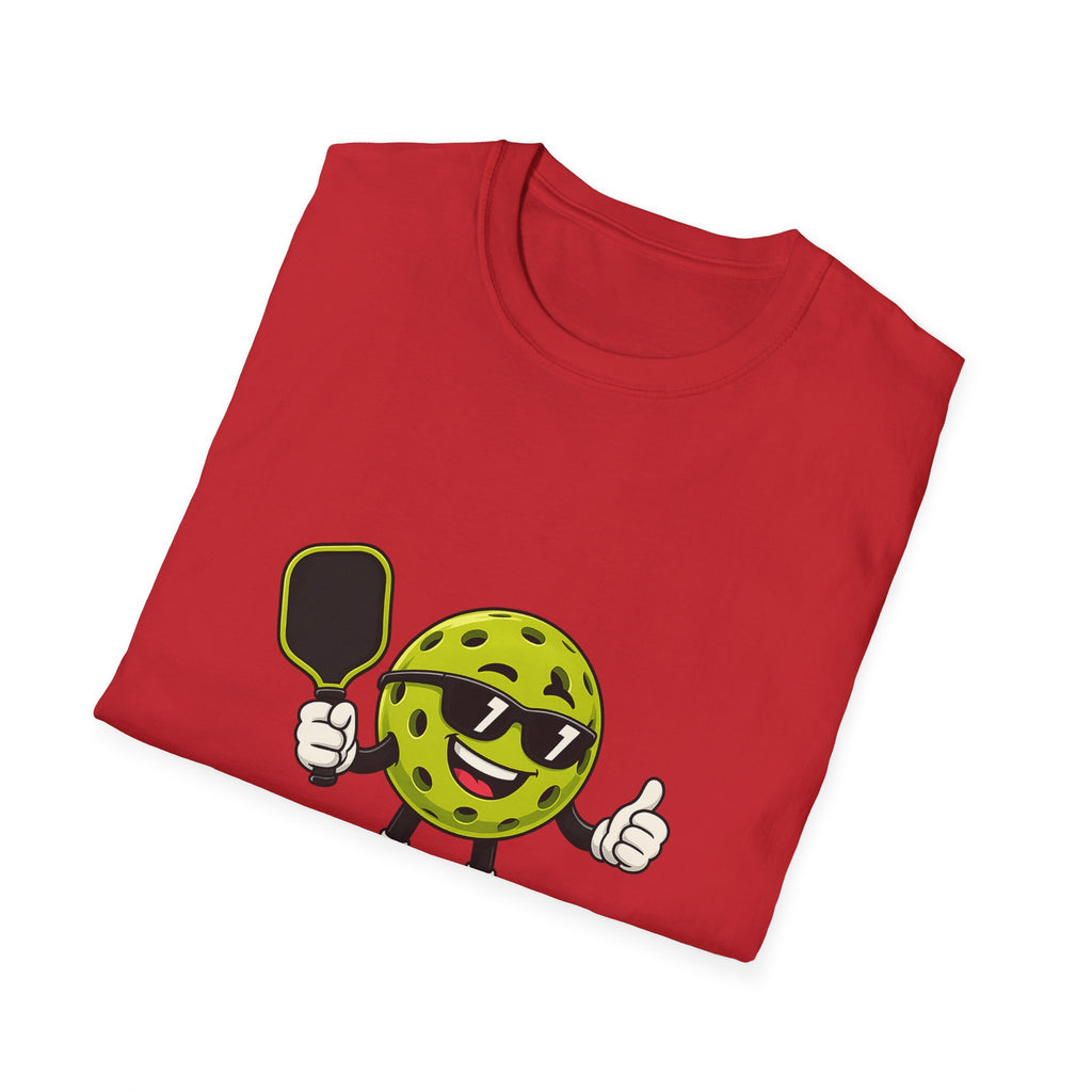 Pickleball Ball Cartoon T-Shirt — Cool Smiling Paddle Player Tee