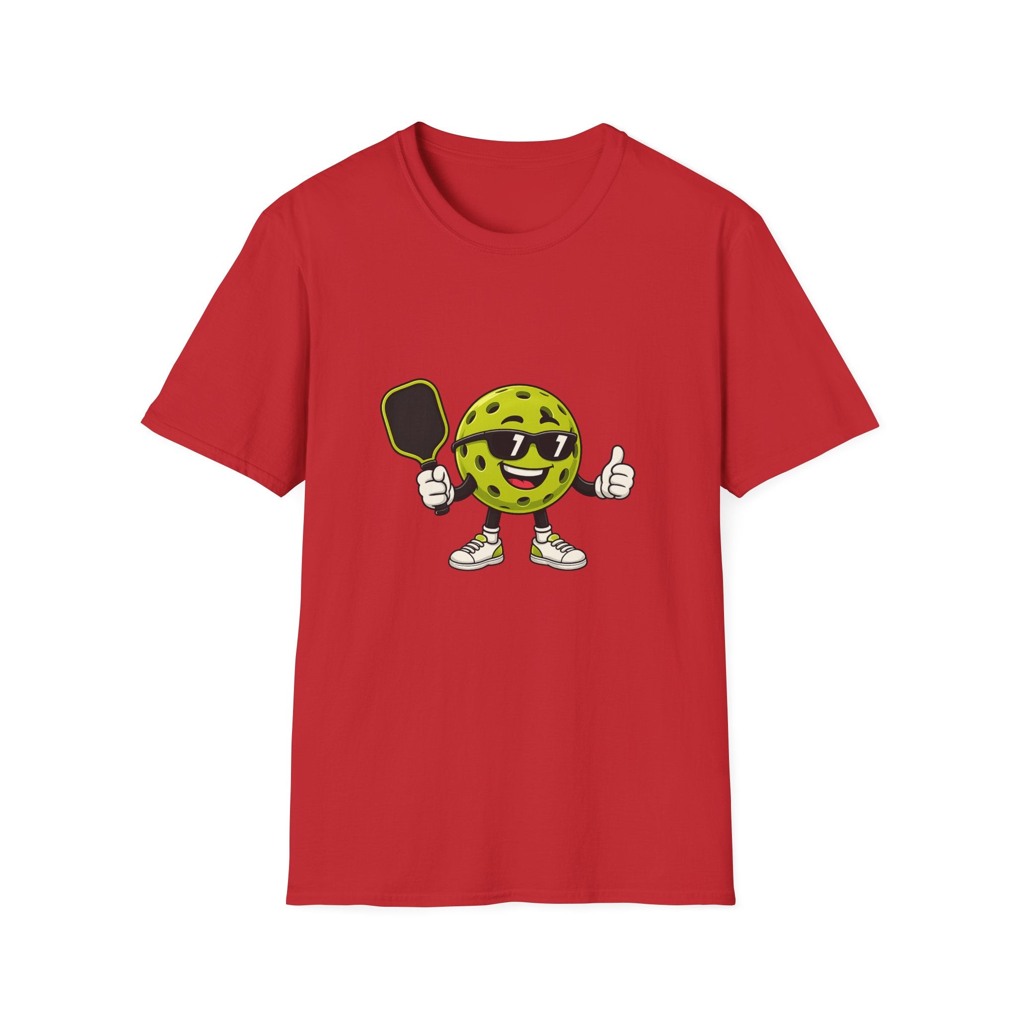 Pickleball Ball Cartoon T-Shirt — Cool Smiling Paddle Player Tee